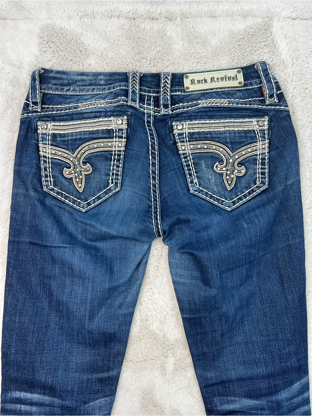 Rock Revival Jeans Low Rise Mei Ankle Skinny Size 29 Fit Dark Wash Blue Bling - Picture 11 of 13